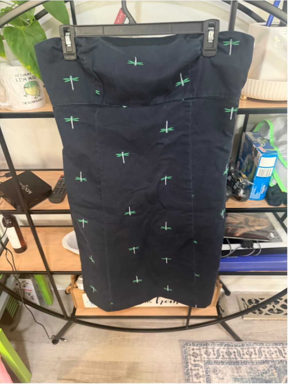 Women's J.Crew Strapless Dragonfly Print Dress Black Green Size 10